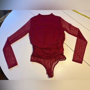 Lulus medium cranberry red body suit ruching midsection